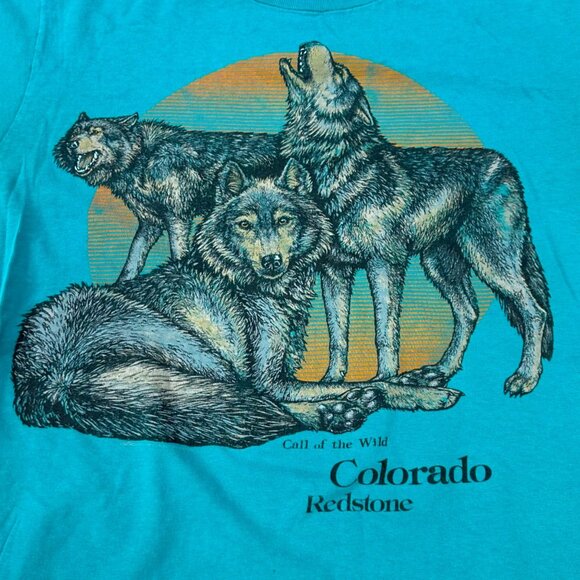 Vtg Redstone Colorado Howling Wolf Pack Call of the Wild TShirt Oneita Large USA - Picture 1 of 10